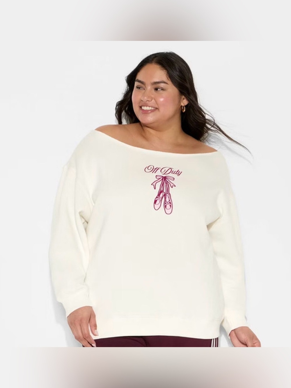 wild fable Off-Shoulder 'Off Duty' Ballet Graphic Sweater - Cream & Pink size M